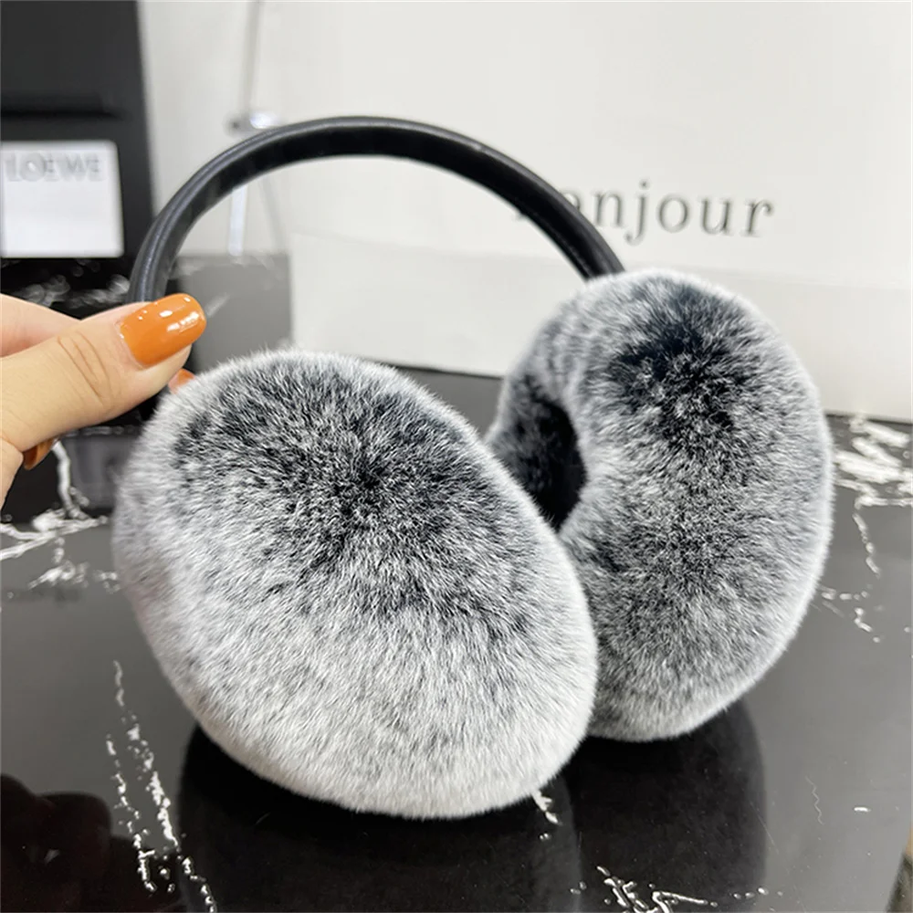 Natural Rex Rabbit Fur Earmuffs Soft Plush Ear Warmer Winter Warm For Women Fashion Solid Color Outdoor Cold Protection Earmuffs