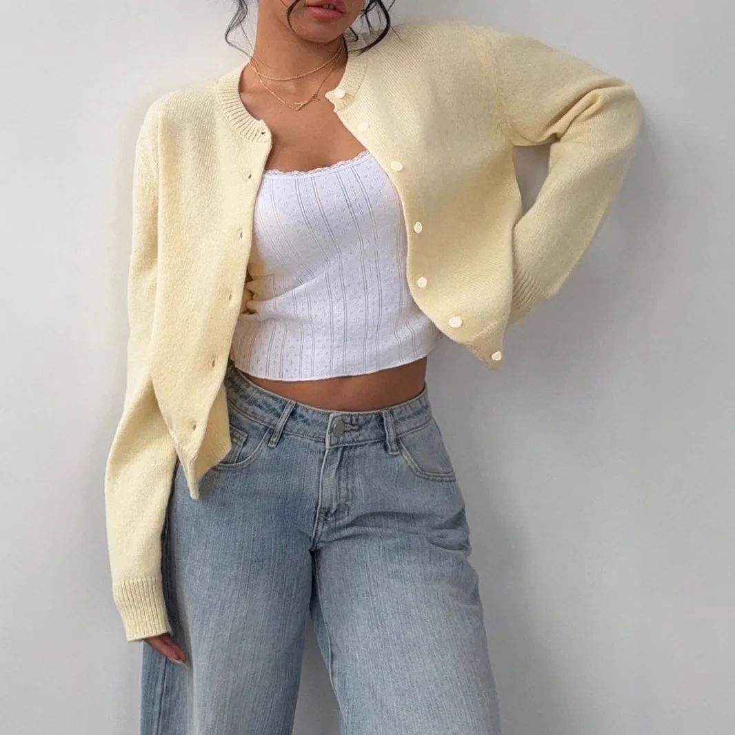 Faionable Casual losse ronde Ne gebreide vest met enkele knop Warme herfst lange Sve ort lengte kleur