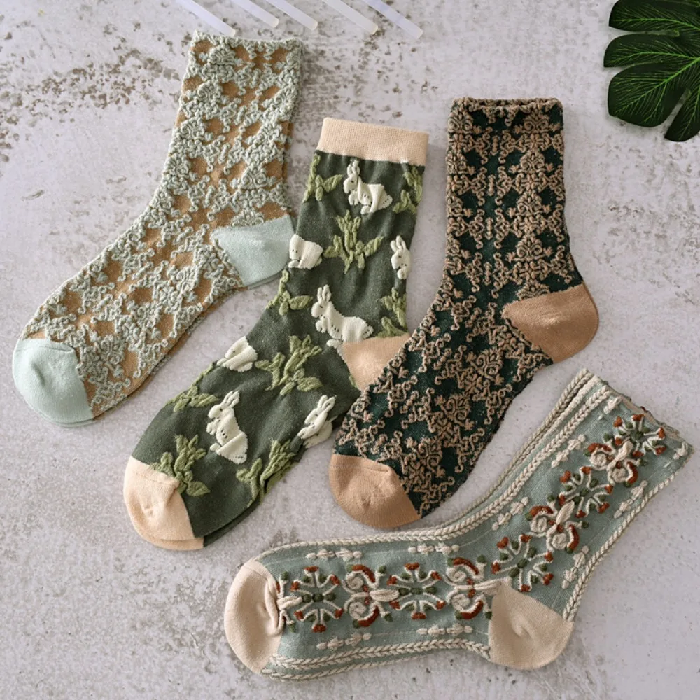 

Plant Warm Retro Lolita Socks Harajuku Cotton Korean Style Socks Middle Tube Hosiery Girls Jacquard Socks College Style Hosiery