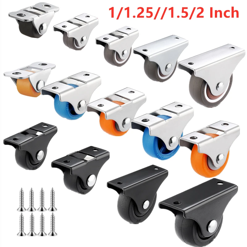 4 Pcs/Lot 0.5/1/1.25/1.5/2 Inch Silent Small Rubber Orientation Wheel Caster Tatami Drawer Bedside Table Foot Slide Bearing 84KG