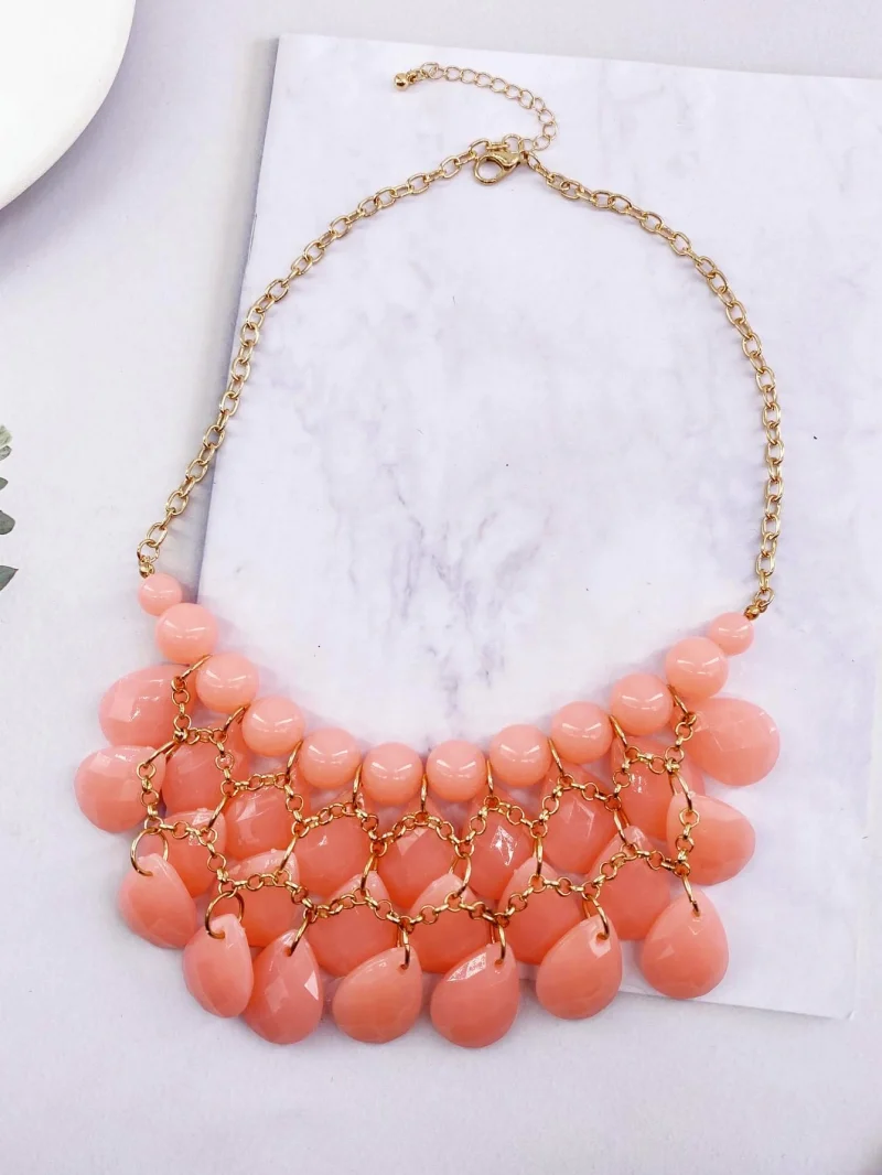 Euro-american style multi-layer drop candy color woven necklace Fashion trend pink short chain personality party jewelry