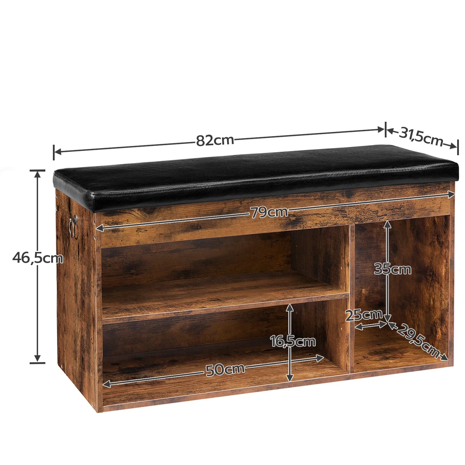 HOOBRO Shoe Bench With 3 Open Compartments Shoe Cabinet Padded Storage Space Under Seat Up To 150 kg Load Capacity Space-saving