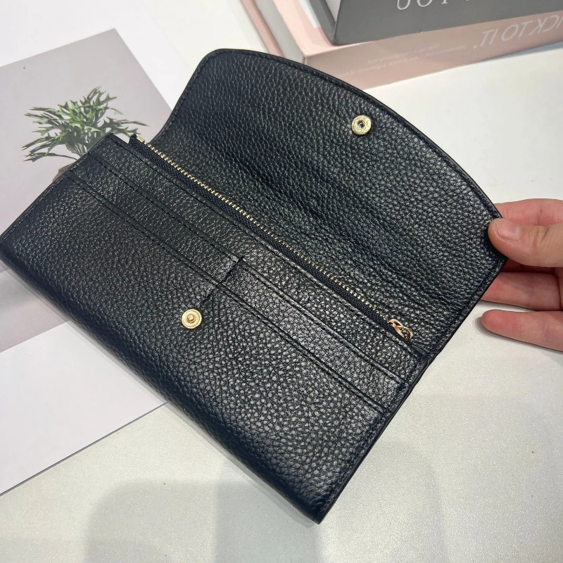 Genuine Leather Wallet Top Layer Cowhide Women's Wallet, Hand-held Zipper Purse Ladies Long Wallet High Quality Card Holder