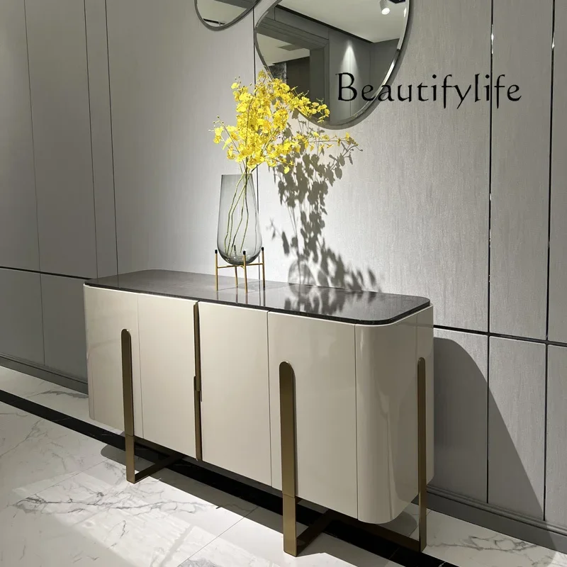 Italian light luxury dining side cabinet marble surface stainless steel metal feet simple modern furniture