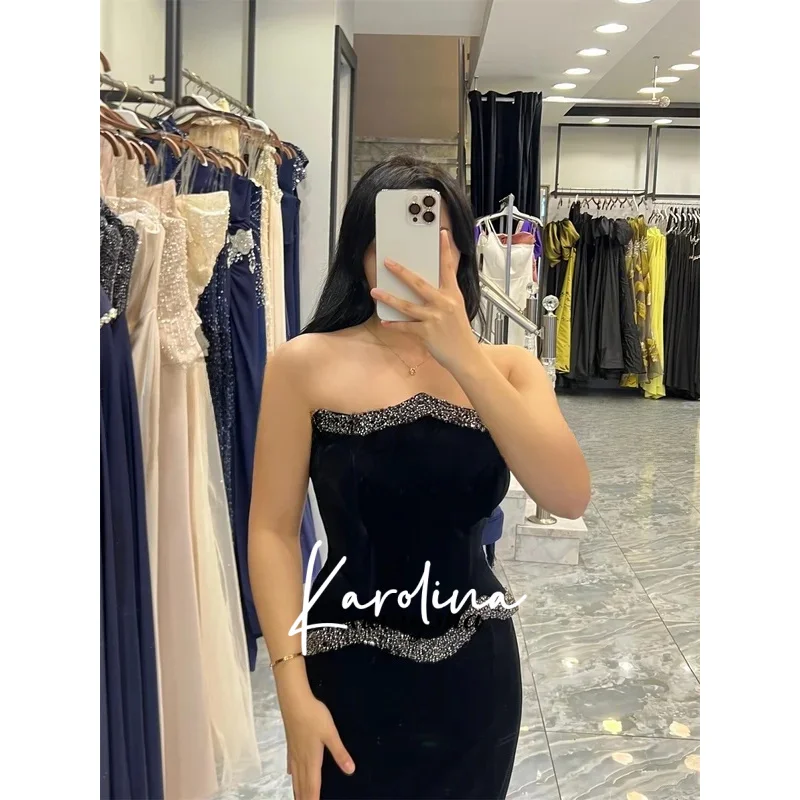 Vestidos De Noche encantadores con diamantes De imitación, sin mangas, sirena, tren De barrido, vestidos De noche De Gala personalizados