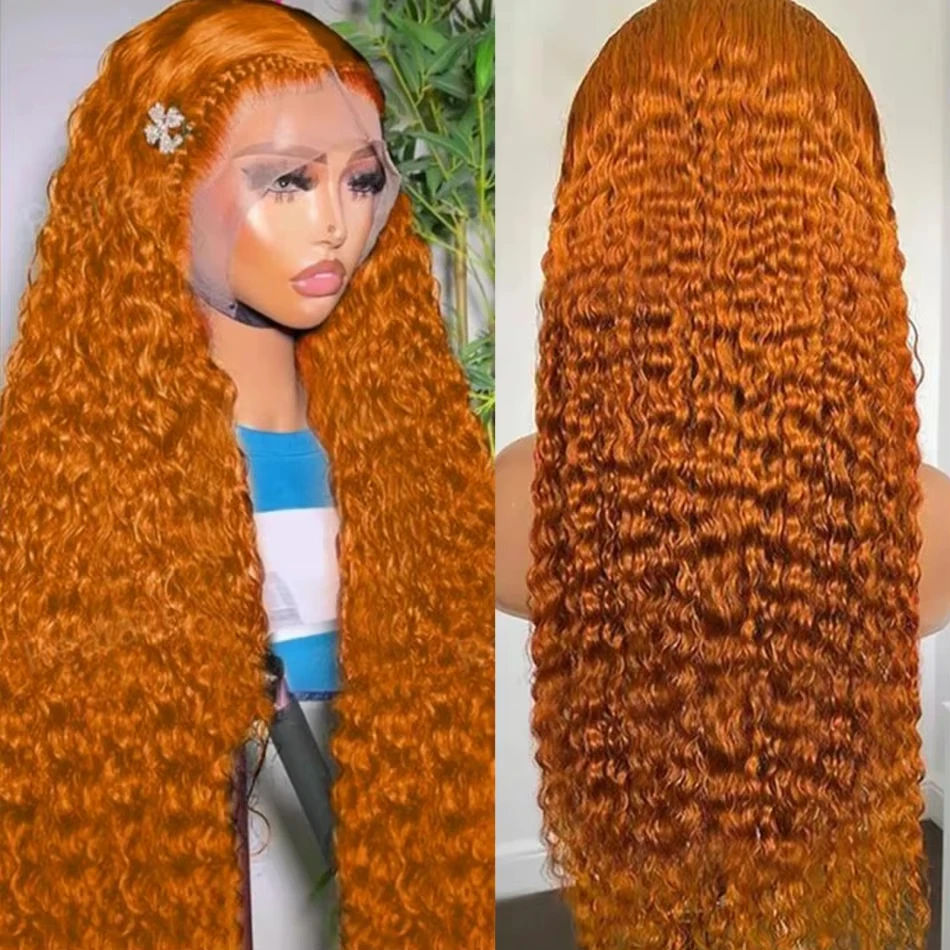 

Orange Colored Deep Wave 13x4 Hd Lace Frontal Human Hair Wigs Preplucked Deep Wave 4x4 Ginger Lace Closure Curly Wigs for Women