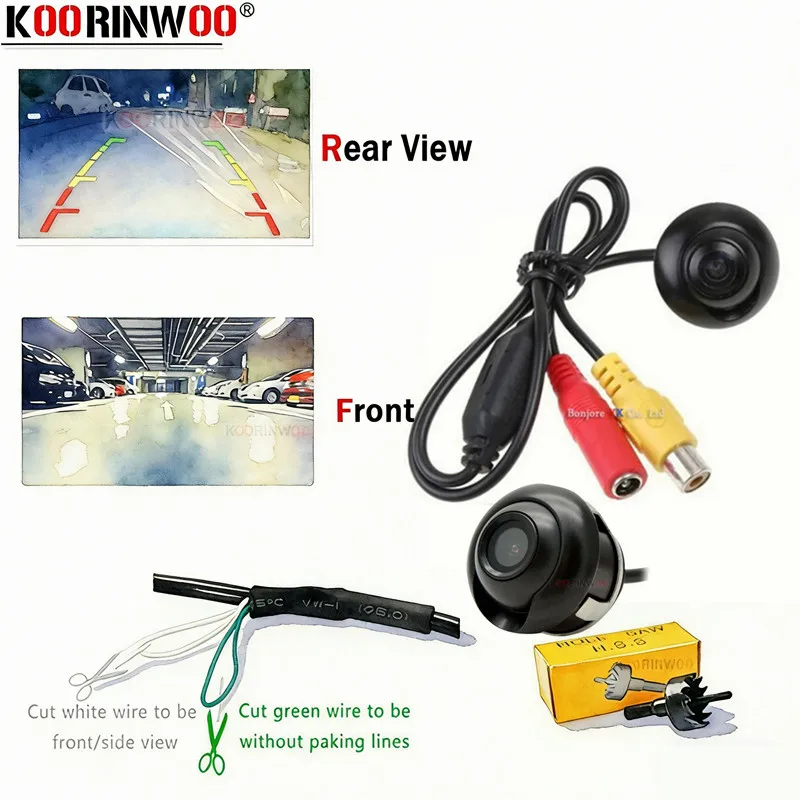 

Камера заднего вида Koorinwoo 360° с широким углом обзора 22,5 мм, передняя камера для автомобиля, система парковки, 12В, для автомобильного навигационного монитора