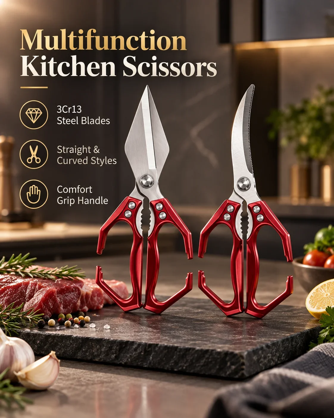 Multi-Purpose Kitchen Scissors, Strong Meat Bone Cutting Shears, Professional Chicken Bone Scissors for Home Kitchen