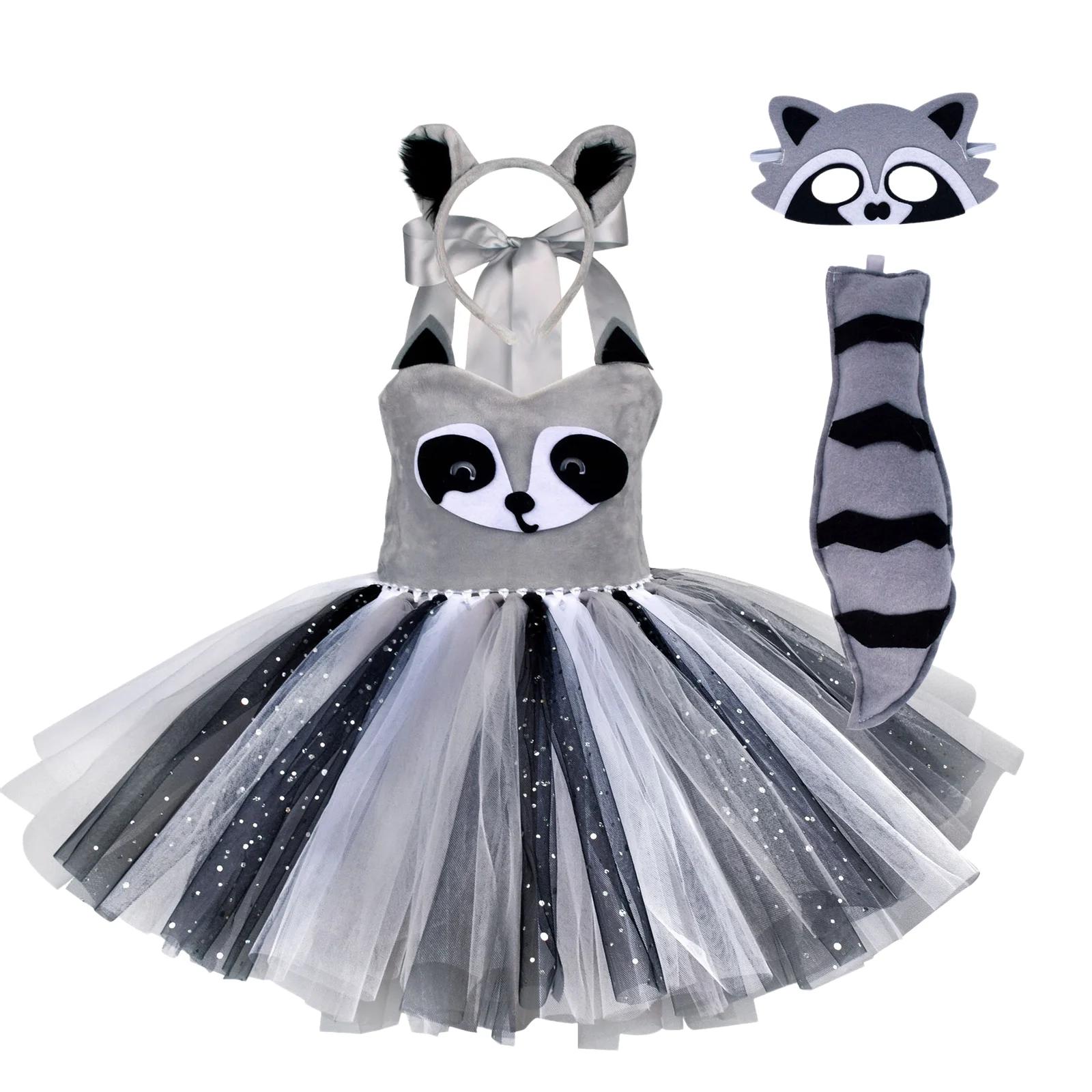 

Girl Raccoon Dress Party Stage Cosplay Costumes Annimal Dress Up Tutu Dress Fancy Carnival Birthday Children Zoo Vestido