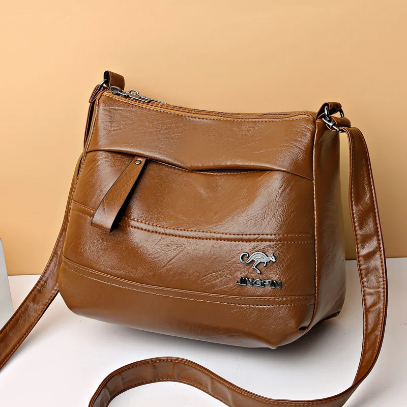 Retro Soft Leather Mother Women Bag New Casual Multi-layer Large Capacity Single Shoulder Crossbody Small Square Bag