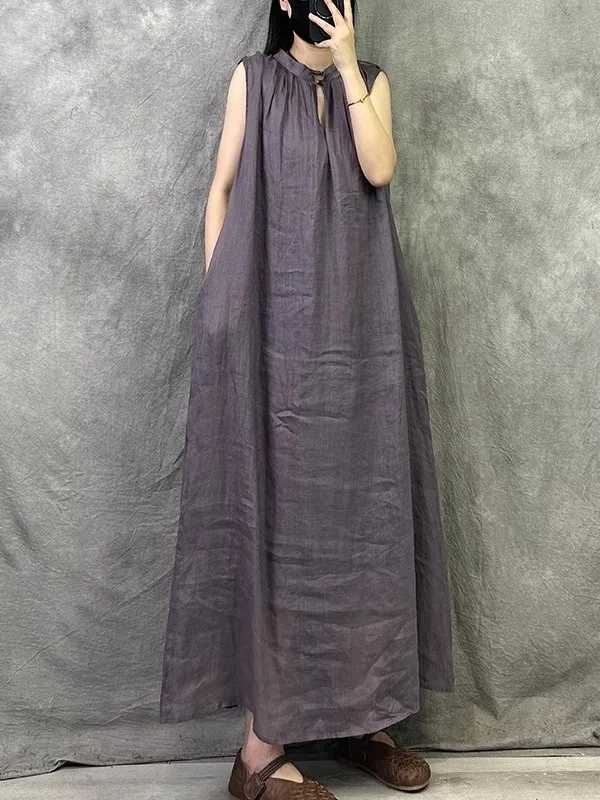 Hohe Qualität Leinen Sommer Neue Sle Vintage Svel Lange Dr Kleid Medium Softn Pendeln Sle Falten Rock Dünne Modell