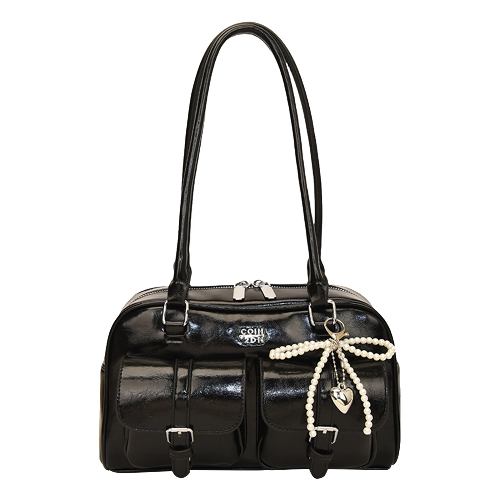 

PU Leather Versatile Tote Bag Multi-Pocket Commute Bag with Pendant for Women Ladies Work Shopping Travel Daily Use