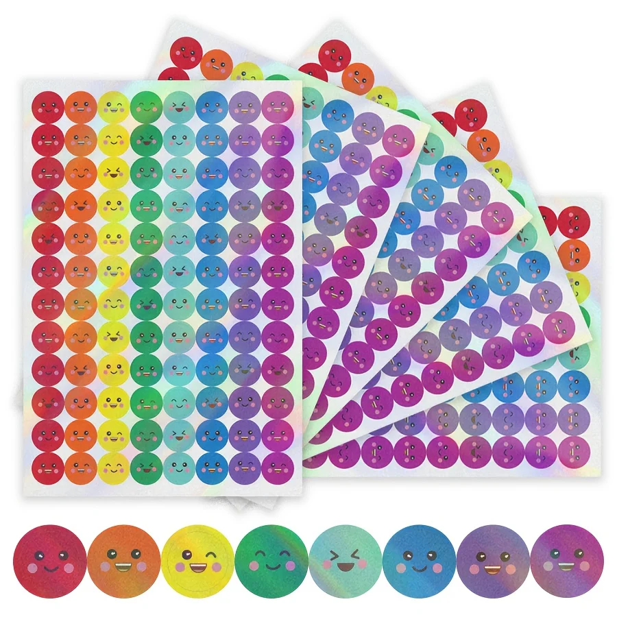 480 pcs Colorful Round Stickers Assorted Expression Labels Gradient Self Adhesive for Journaling Planner Scrapbooking Envelope