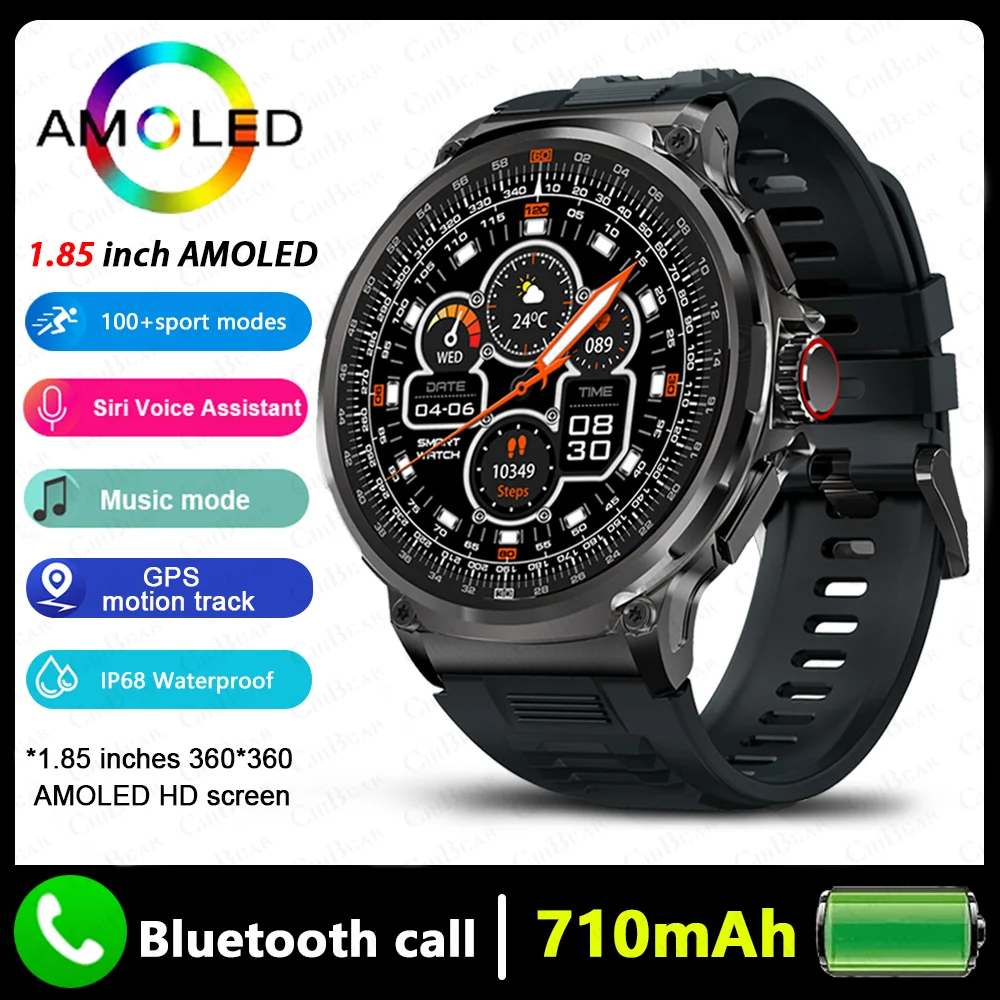2025 Nieuwe 1.85 inch Smart Horloge Mannen Ultra 710 mAh Grote Batterij Bluetooth Oproep 400 + Horloge Gezichten Sport Outdoor waterdichte Smartwatch