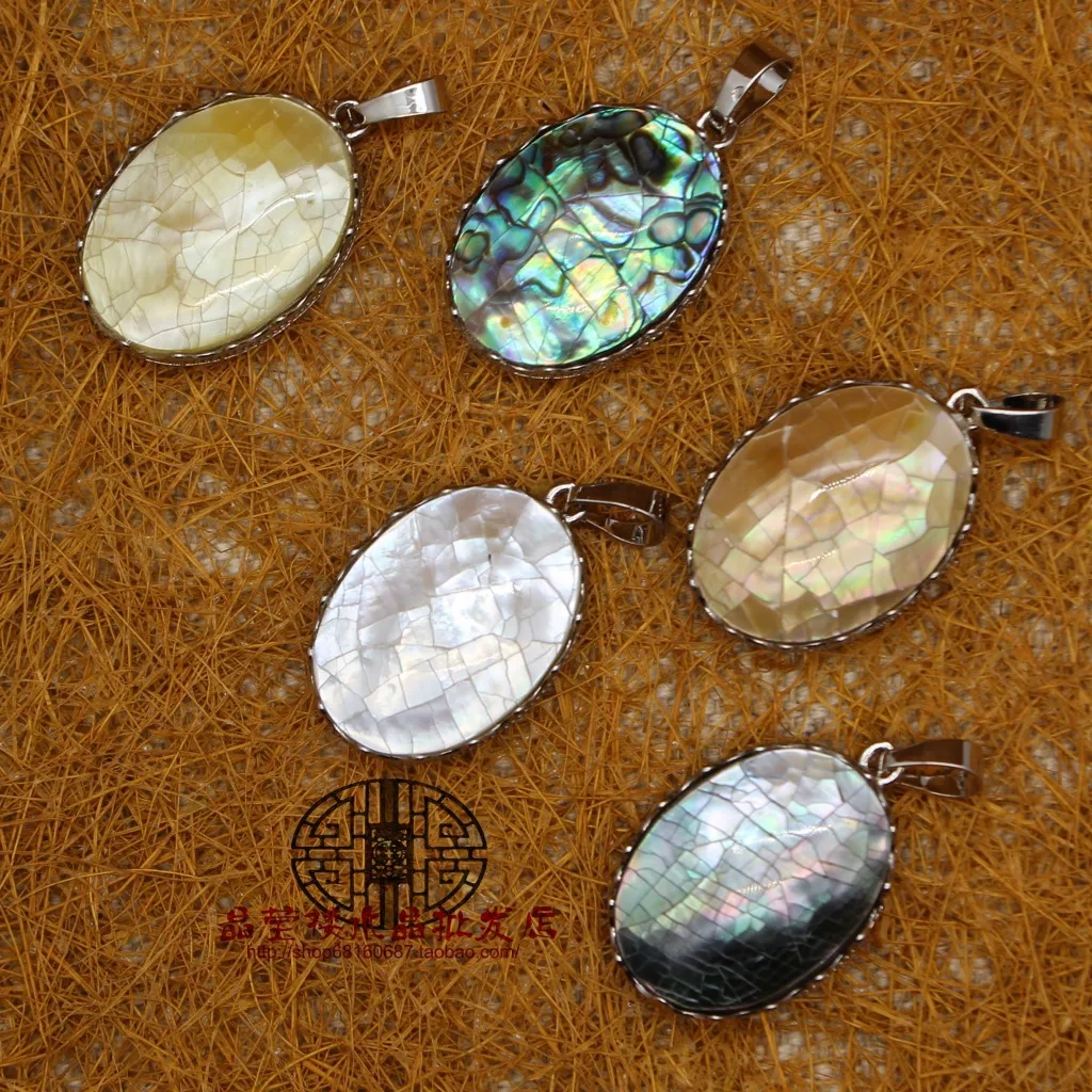 Polly Natural Stones Pendants Necklaces Reiki Abalone shell Oval Beads Crown Bezel Silver Color Fashion Jewelry