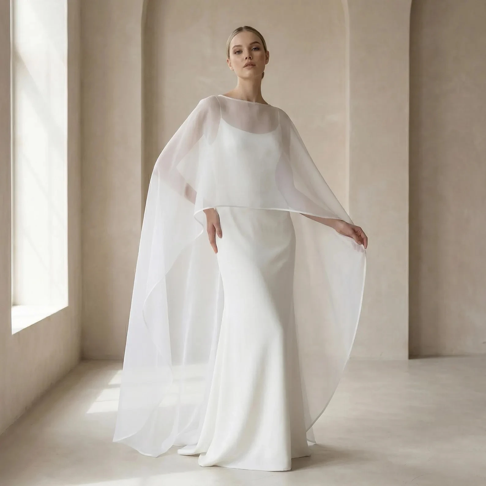 Custom Off White Chiffon Wedding Cloak Bride Shrug Bridal Coat Women Accessory Special Occasion Boleros