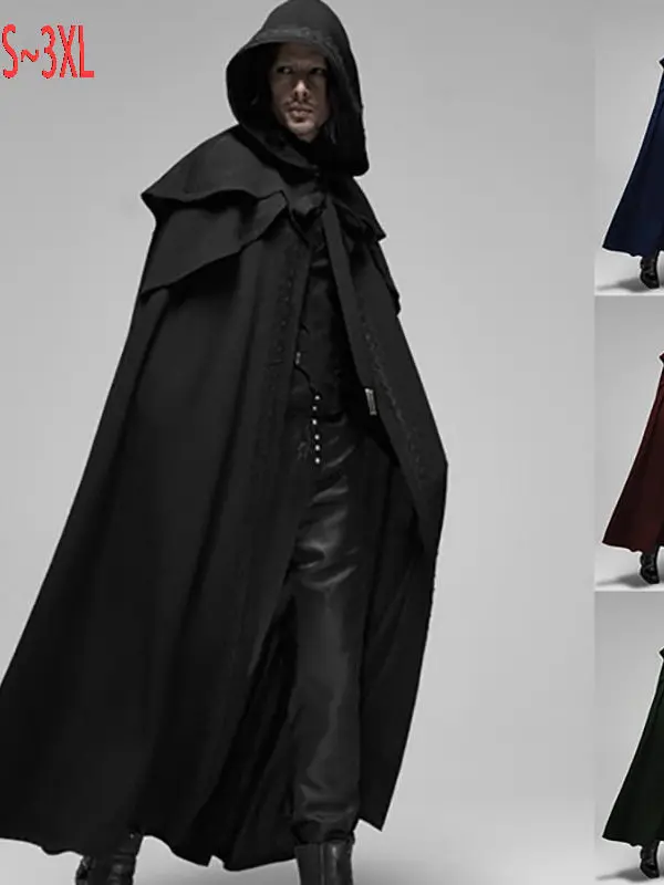 

Мужской готический длинный средневековый плащ для Хэллоуина, теплый осенний модный этнический сценический костюм, без бренда