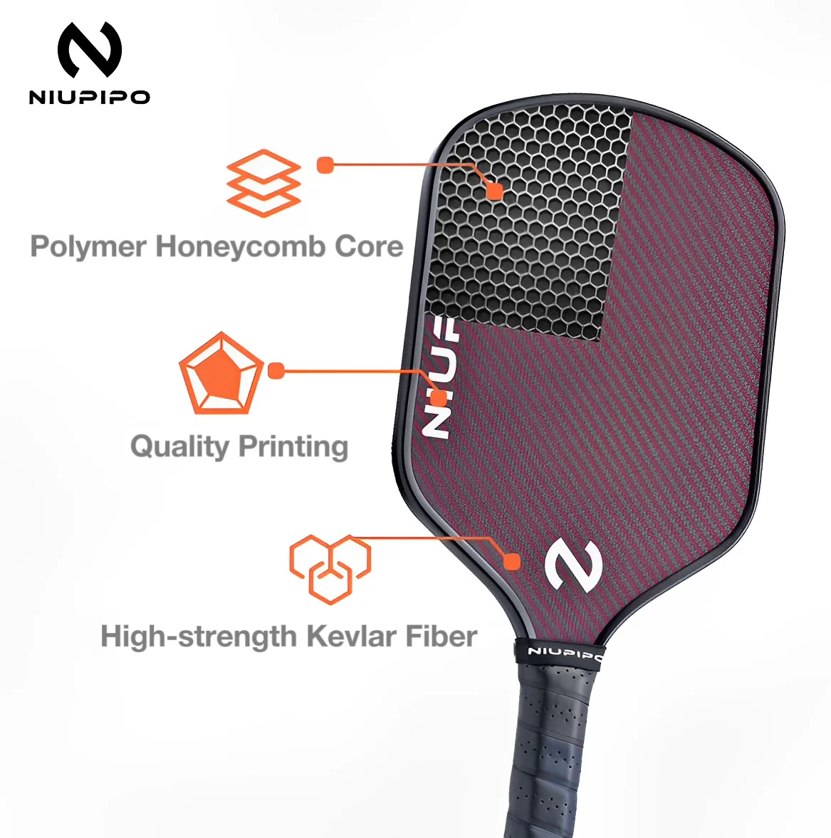 Niupipo 16MM Kevlar Pickleball Paddle Thermoformed Technology Hi-Strength Fabric PP Honeycomb Core Enhanced Power&Control&Spin