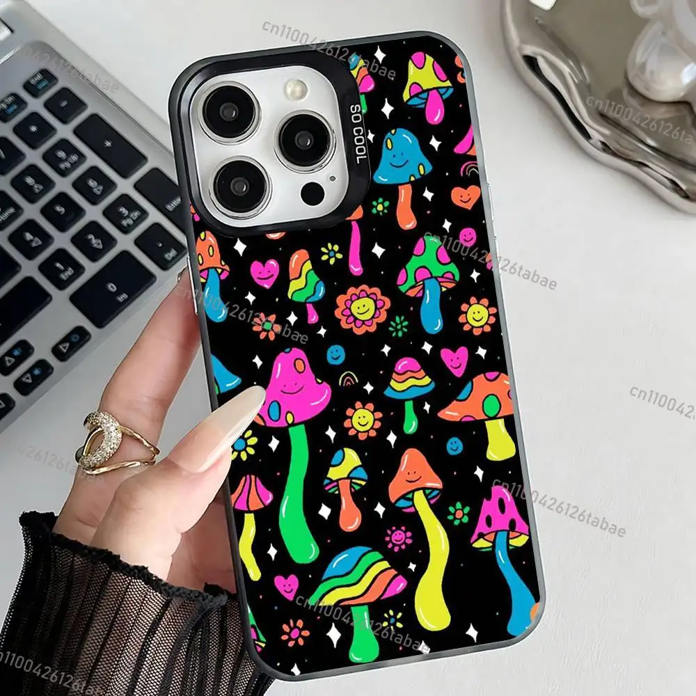 Cute Mushroom Phone Case For iPhone 17,16,15,14,13,12,11,Pro,Max,Plus,E,Air,Mini Anti Fall Black IMD Bumper