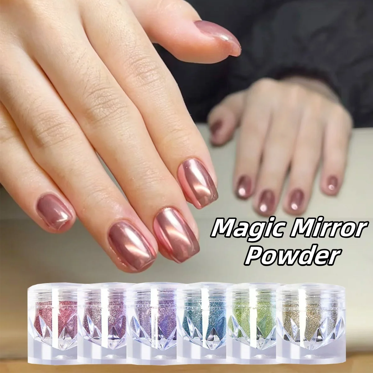 1 Set 6 Stück Nagellack-Zauberspiegel-Puder Glänzender Spiegel-Metalleffekt Kombiniert mit Nagellack-Gel Heimdekoration DIY-Set