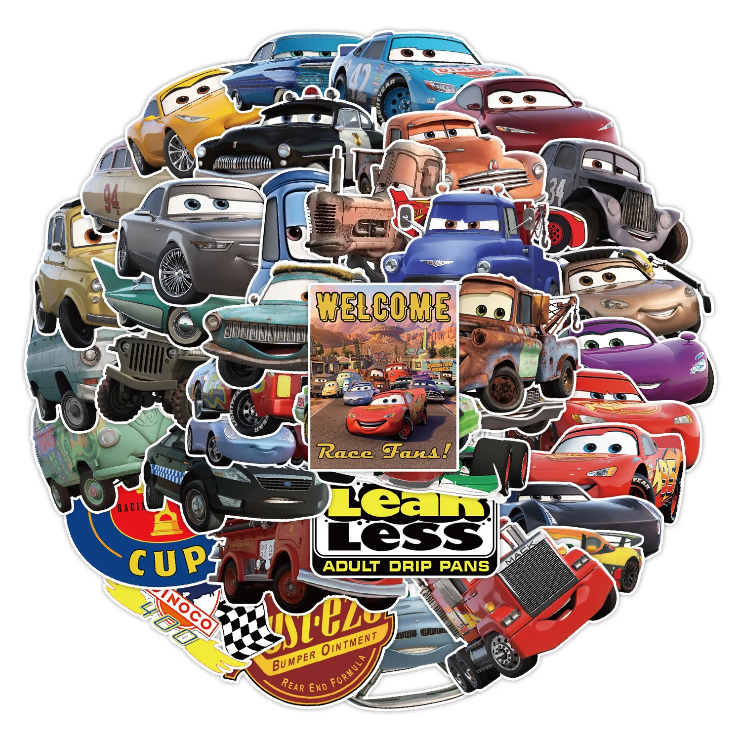 2024new 50pcs Cartoon Animation Cute Cars Kids DIY Waterproof Stickers