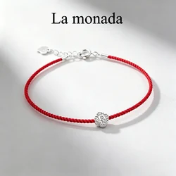 La Monada Red Thread For Hand Women's 925 Sterling Silver Bracelets Round Zircon Red String Rope Jewelry Bracelets For Women