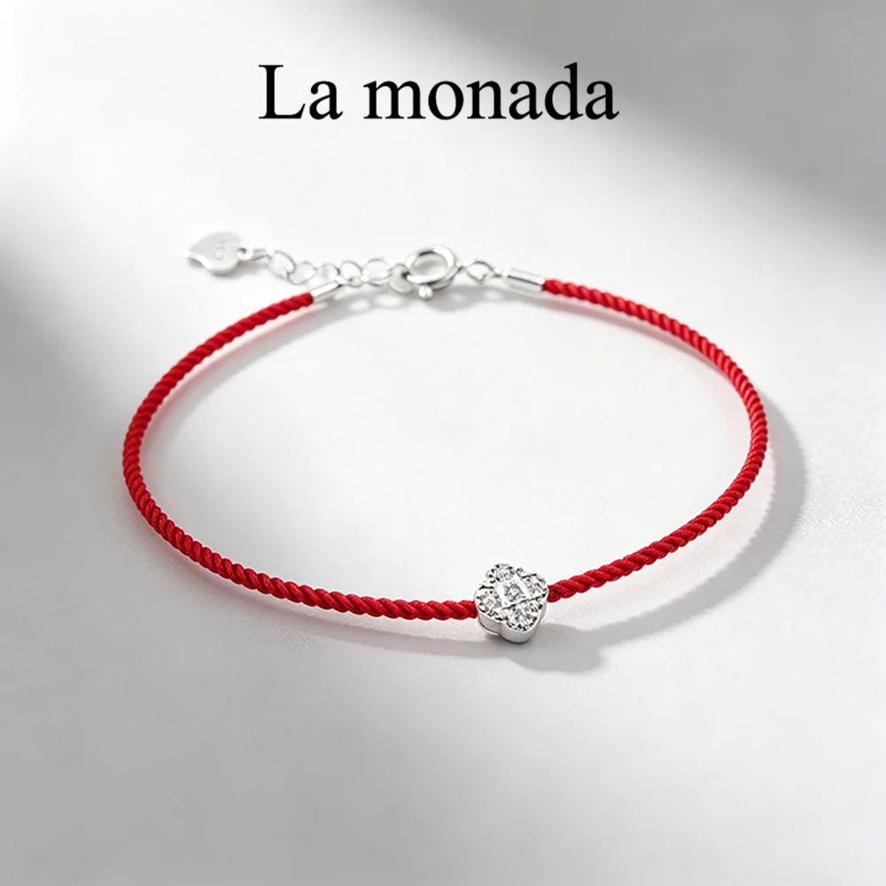 La Monada Red Thread For Hand Women's 925 Sterling Silver Bracelets Square Zircon Red String Rope Jewelry Bracelets For Women