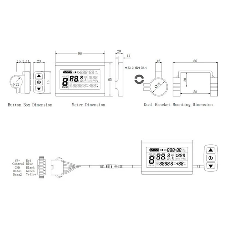 Medidor inteligente de bicicleta elétrica, display LCD, metal preto e plástico, bicicleta elétrica, KT LCD3, 24V, 36V, 48V, 72V, 1 pc