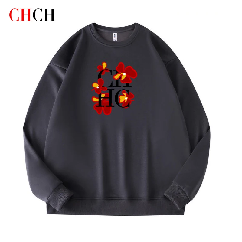 CHCH Fashion Trend Pullover Simple Round Neck Sweatshirts Men/Women Long-sleeved Lettered Loose Basic Hoodies