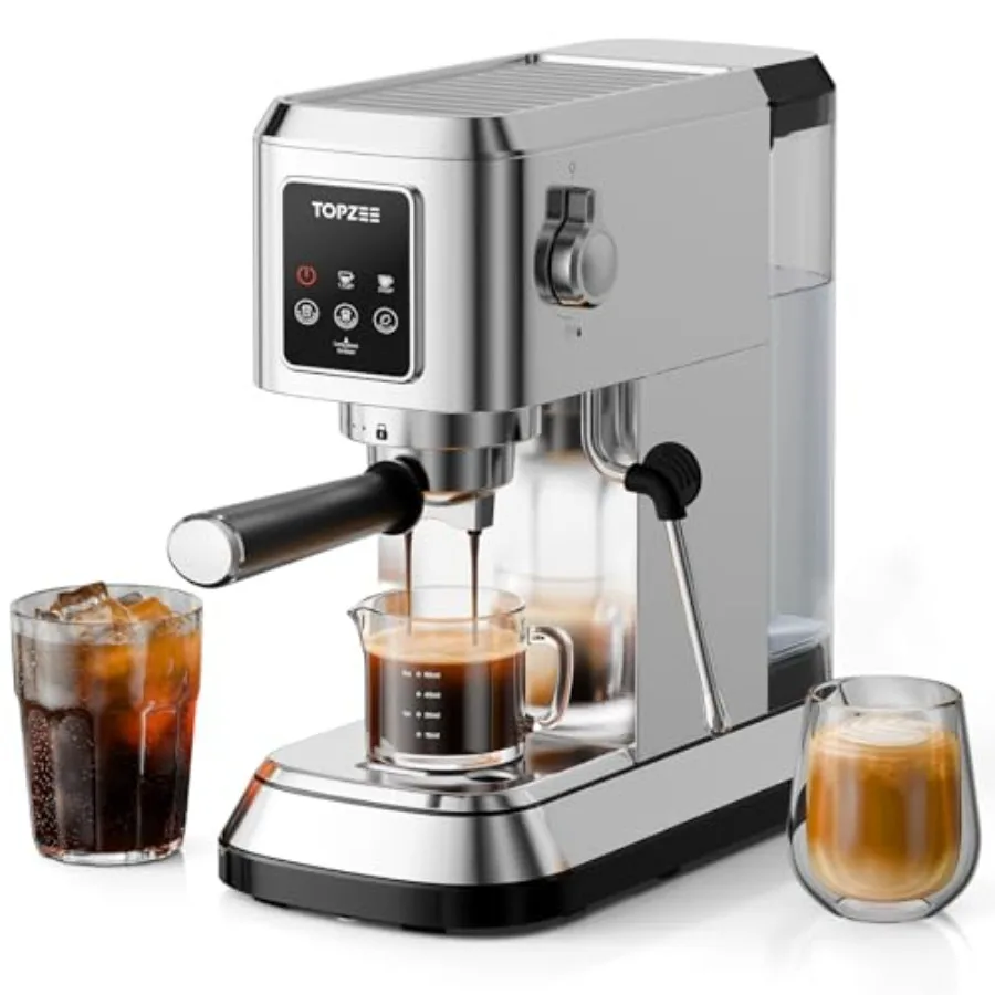 

Espresso Machine 20 Bar, Compact Coffee Maker with Milk Frother and Cold Brew Function, 52oz Removable Water Tank, Stainless St