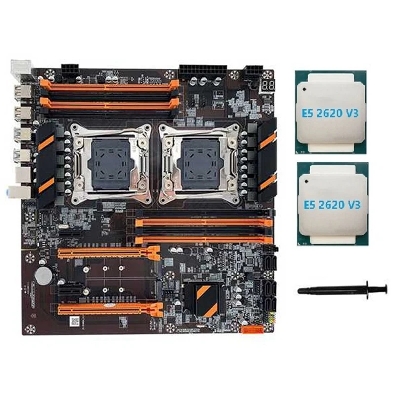 X99 Dual CPU Motherboard Support DDR4 ECC Memory Black Motherboard+2XE5 2620 V3 CPU+Thermal Grease