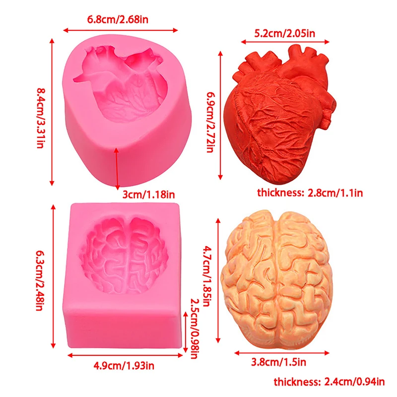 Heart Brain Shape Silicone Mold Resin Kitchen Baking Tool DIY Pastry Cake Fondant Moulds Dessert Chocolate Candle Decoration