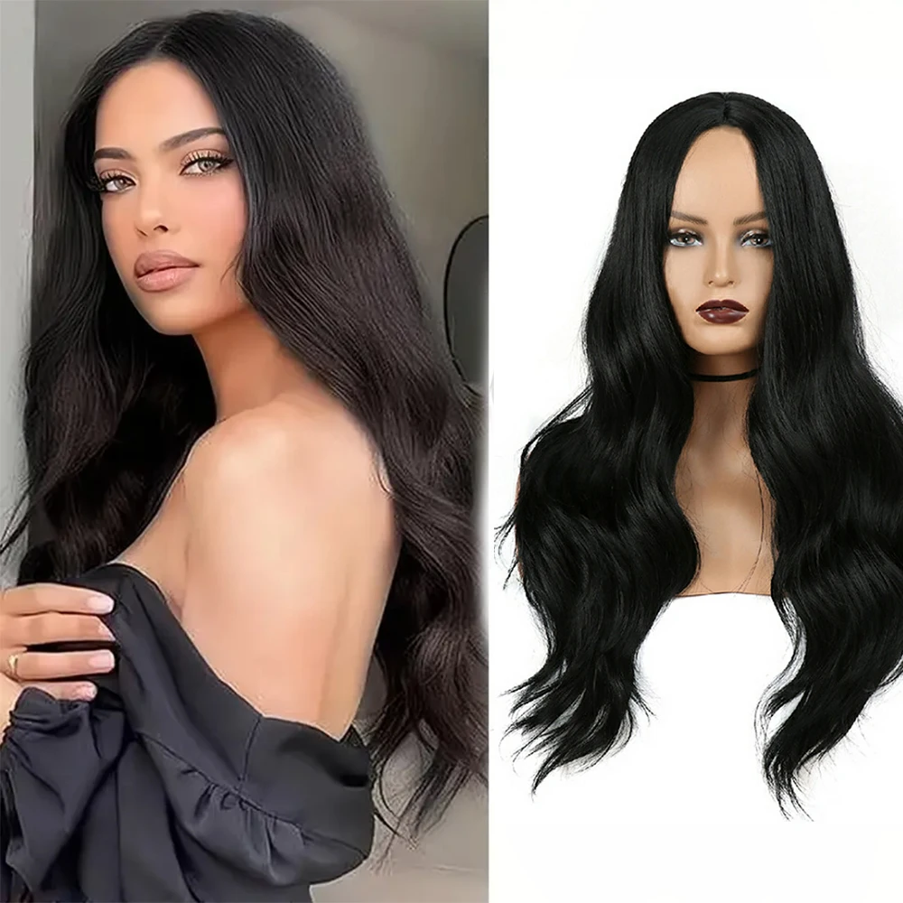 Synthetische Vezels 65Cm Lang Krullend Body Wave Hair Pruiken Met Middenscheiding Pony Rose Net Cap Voor Vrouwen Dagelijks Gebruik Pruiken Haren