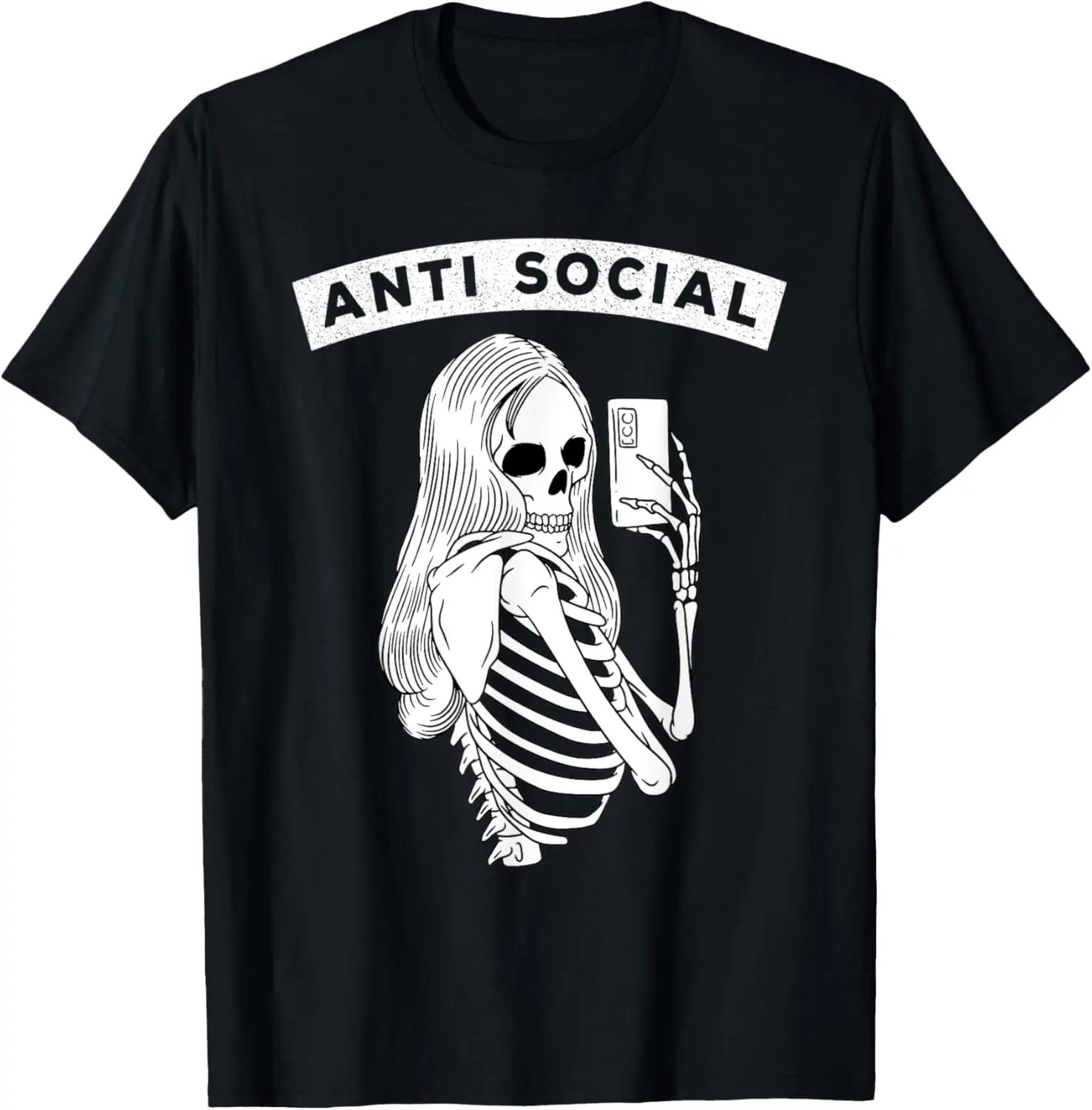 Gothic Punk Egirl Eboy Funny Anti Social Media Skeleton T-Shirt