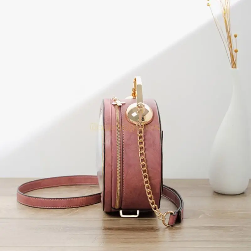 X90D Fashion Pu Leather Women Lady Vintage Clock Round Round Handbag Crossbody
