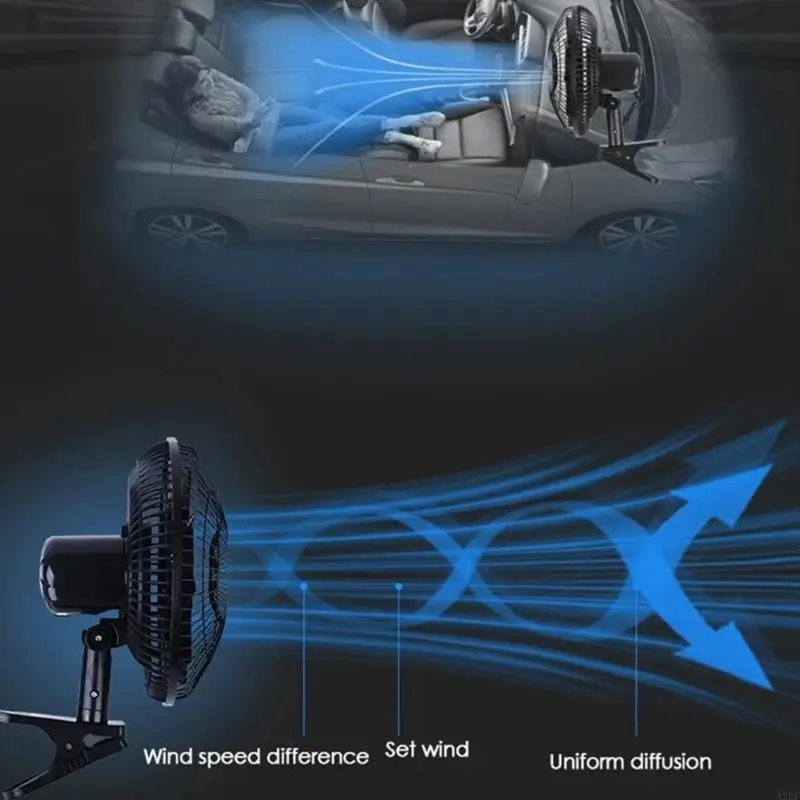 

Oscillating Car Fan 12/24V with Strong Airflows Clip On Designings ABS Fan Portable Fan for Efficient Cooling In Vehicle