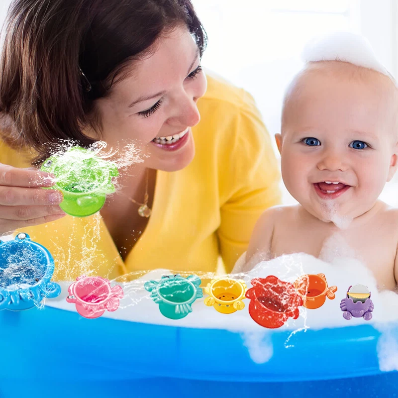 Jouets de bain colorés pour enfants, tasse empilable, bateau pliant, forme de tour, jouets pour bébés précoces, piscine, plage, cadeaux