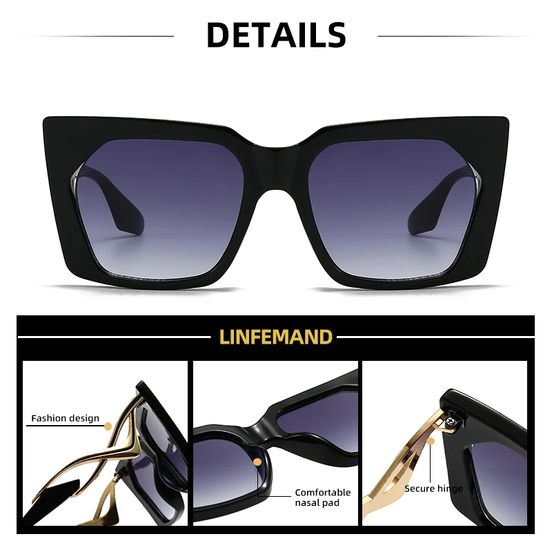 LINFEMAND Modische dekorative Sonnenbrille mit quadratischem Rahmen, UV400, einzigartige Metallbeindekoration, Sommer, Strand, Party, Tanz, Festival, Geschenk – Detail 2