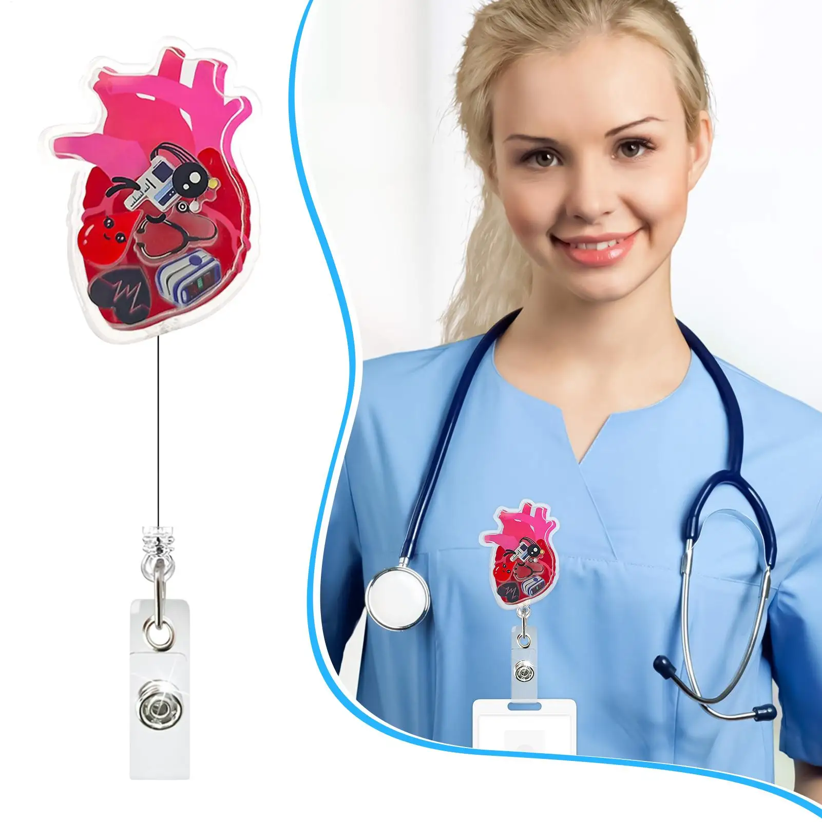 Clip de tarjeta de identificación, llavero de identificación, colgador de órgano, juguete para sacudir, Clip retráctil para personal, lugar de trabajo, escuela, conferencia, enfermeras, Doctor