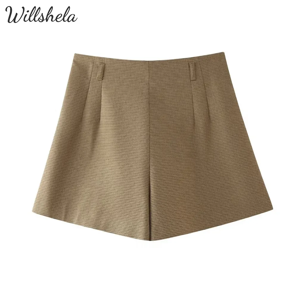 

Willshela Women Fashion Vintage Plaid High Waist Shorts Female Chic Lady Mujer Business Suit Shorts