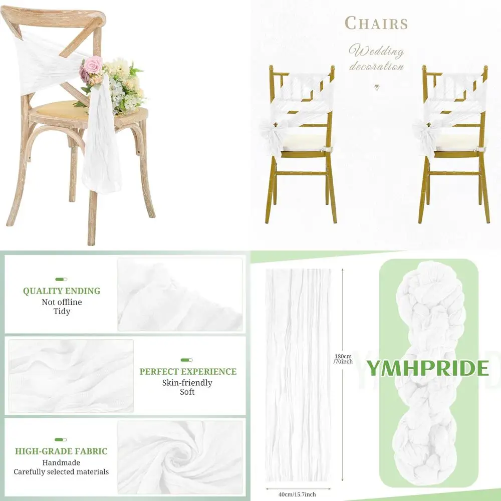 

50 Pack White Wedding Chair Sashes with Bows, 15.7x70 inch, Ideal for Party and Hotel Chair Decorations