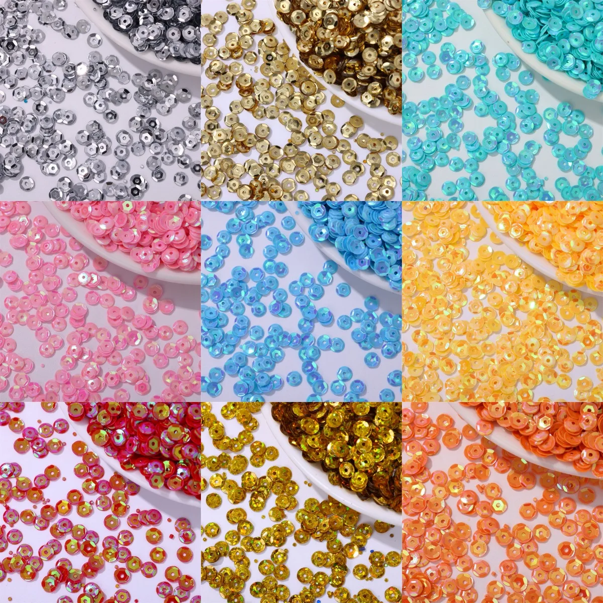 

500g/bag 5mm Concave Iridescent Sequins - Curved Round Glitter Flakes for DIY Crafts, Clothing Accessories & Nail Art Supplies