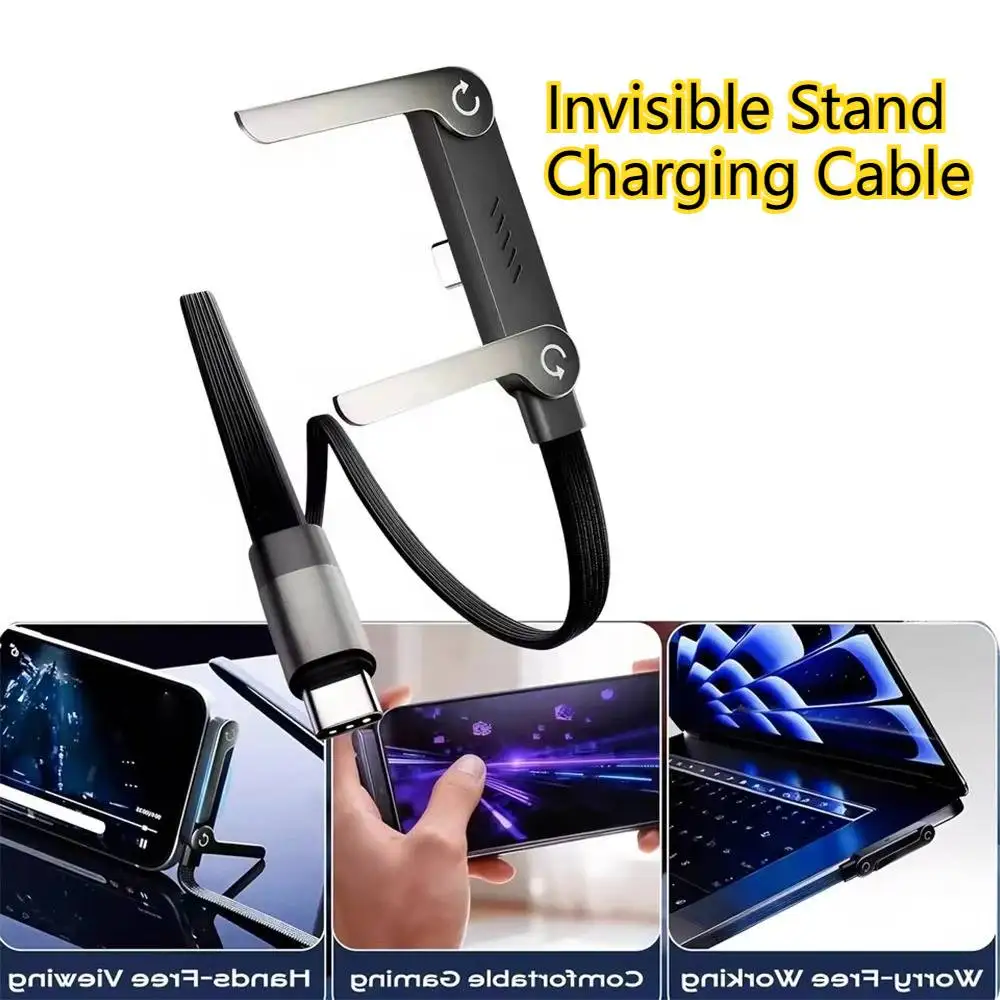 

Sideways Phone Charger,Invisible Stand Charging Cable,Built In Phone Stand Charging Cord with Folding Phone Stand 2-in-1 Holder