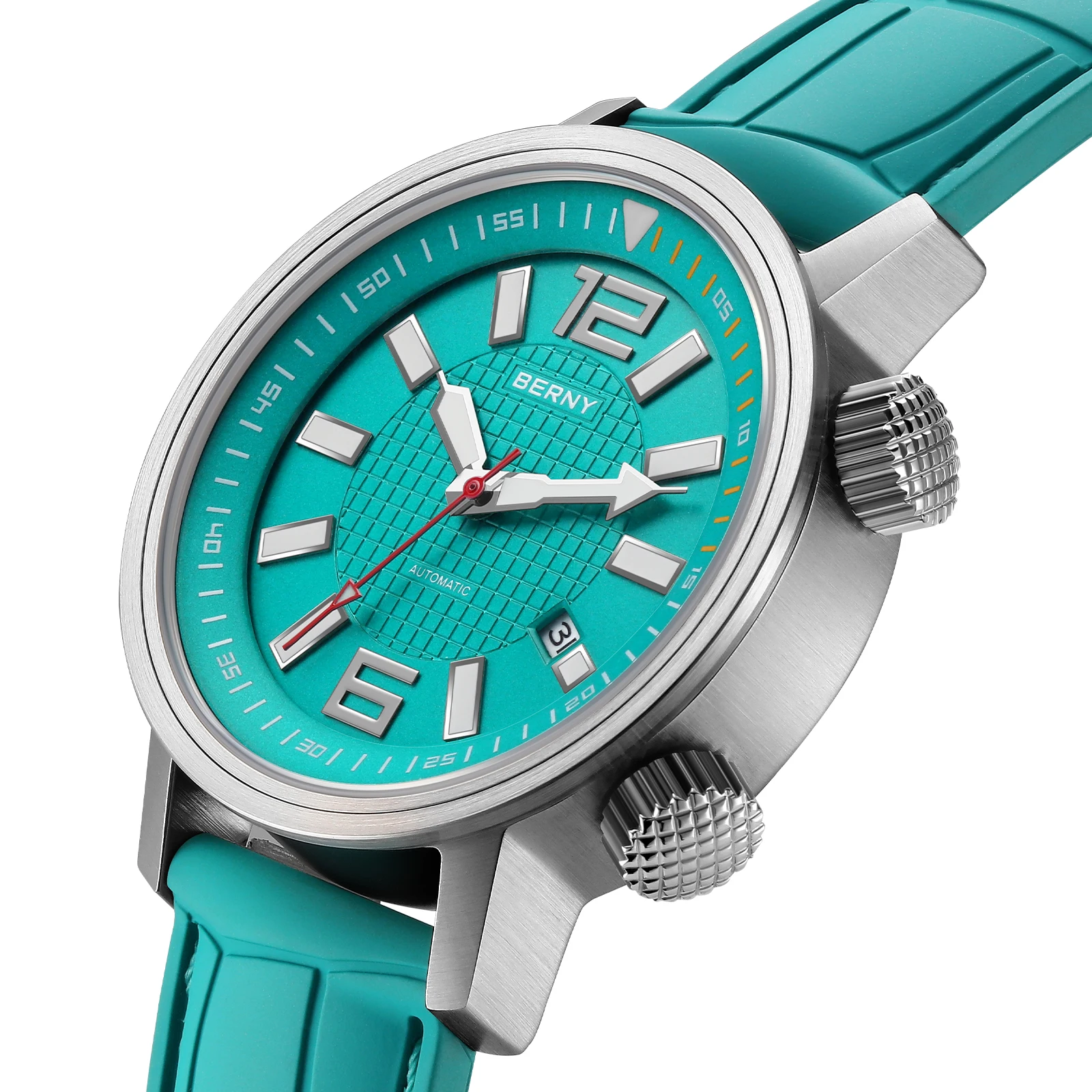 BERNY Automatische Taucher-Herrenuhr, Fluorkautschuk-Armband, 20 ATM, superleuchtender Saphir, Top-Qualität, Miyota 8215, Tauchsport-Armbanduhr