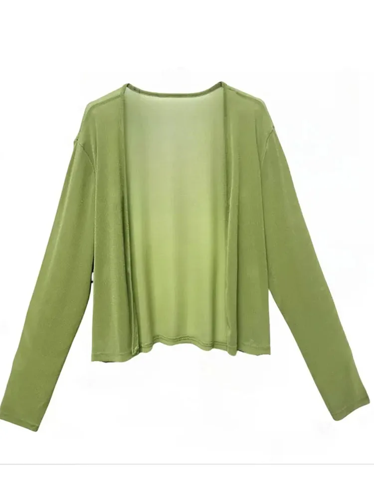 

Korean Sle Soft Pure Color Silk Knitted Open Cardigan Women's Summer New Loose Versatile Faionable Anti-Aging Leather o...