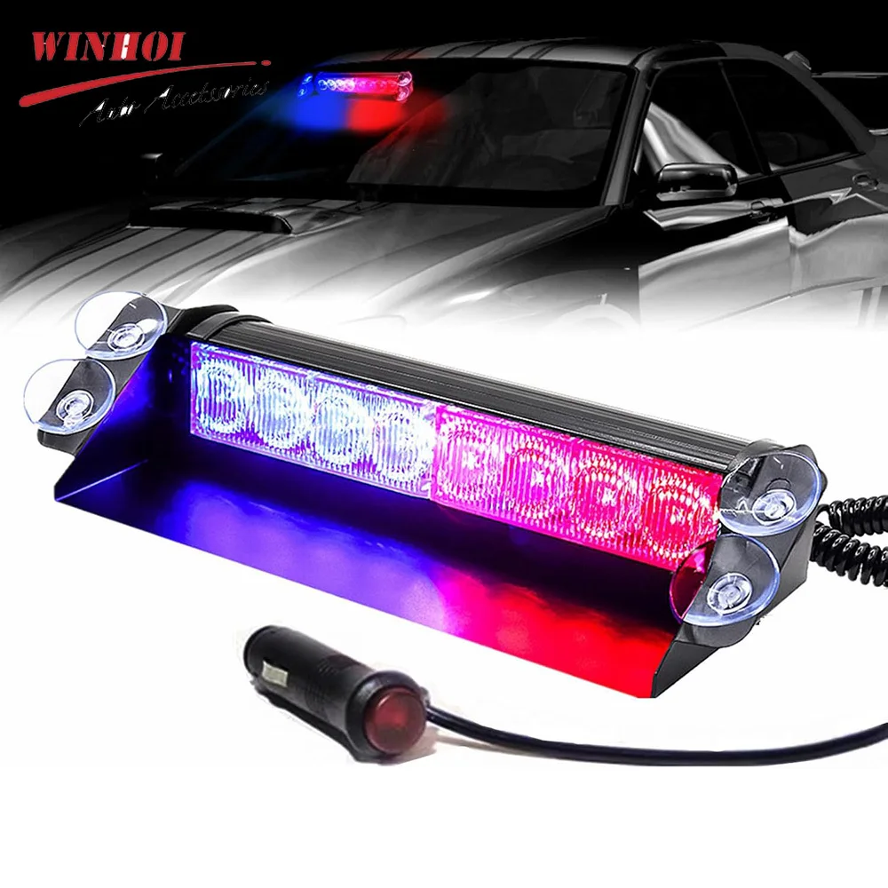 LED Emergency Strobe Lights Car Interior Windshield Warning Light Flashing Traffic Light Bar with Suction Cups for Police Trucks