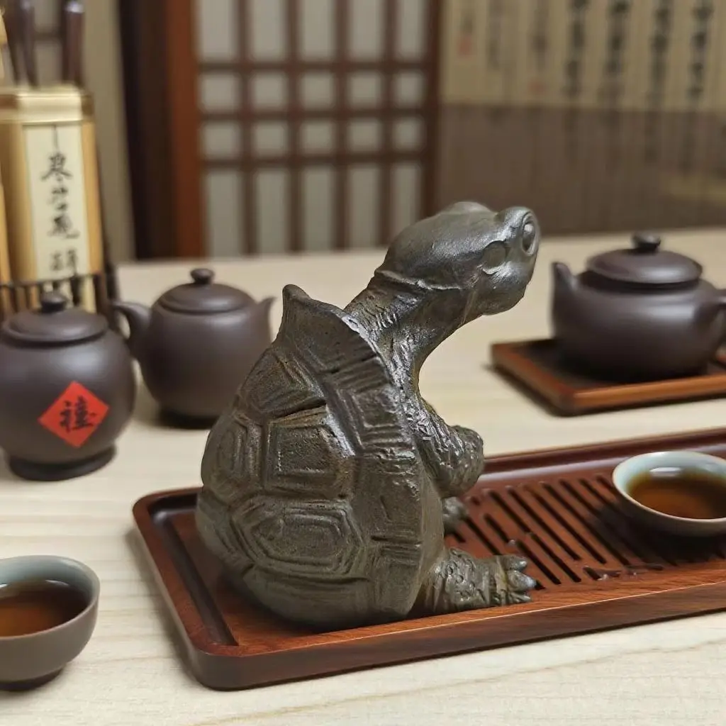 Solid Cast Iron Cute Seated Turtle Minister Mini Money Turtle Tea Pet Retro Art Ornament High-End Gift