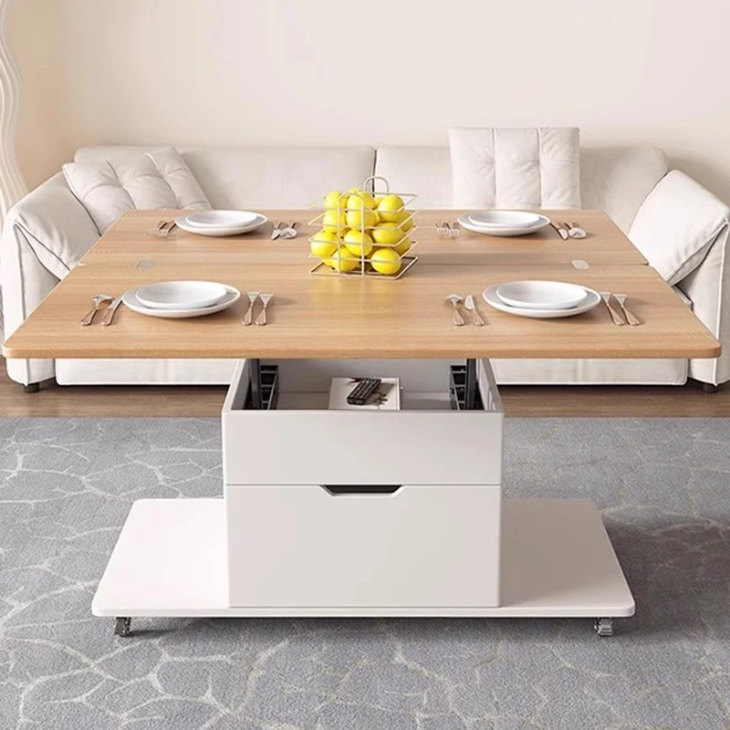 Modern Multifunctional Coffee Table Design Movable White Drawers Coffee Table Storage Wheels Mesas De Centro Para Sala Furniture