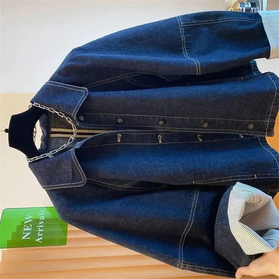 

Female Cowboy Coat Spring Autumn 2026 New Denim Jacket Women's Korean Loose Retro Stitching Lapels Casual Ladies Outwear Tops