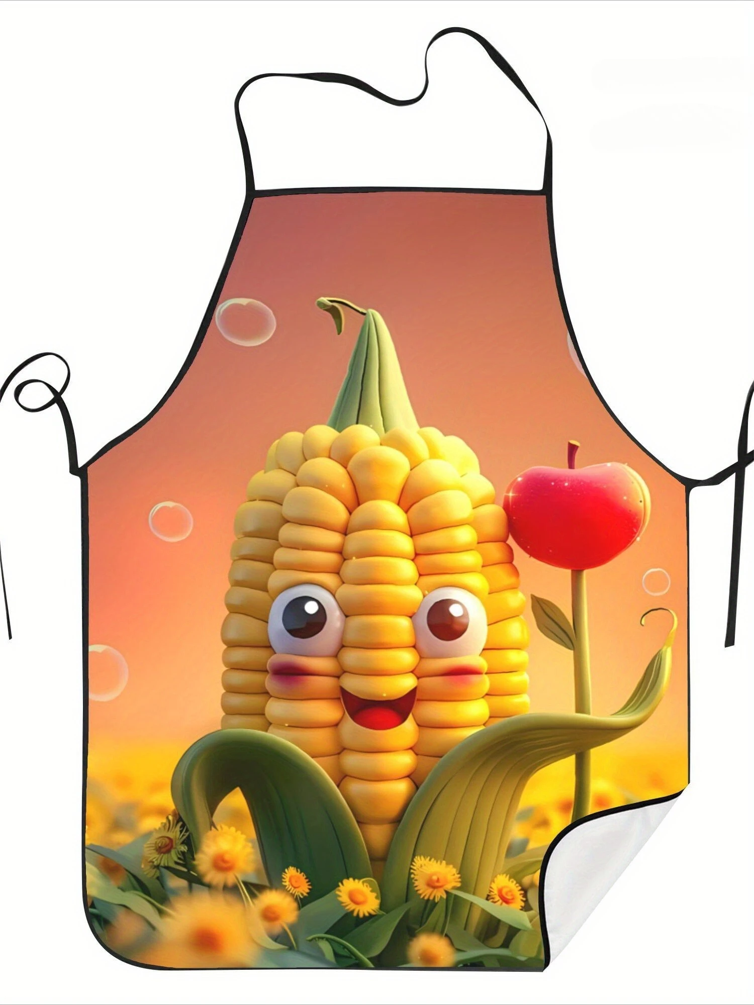 Funny Corn Cartoon Apron - Cute Vegetable Character Graphic Linen Bib for Men Women Cooking Baking Kitchen Gift
